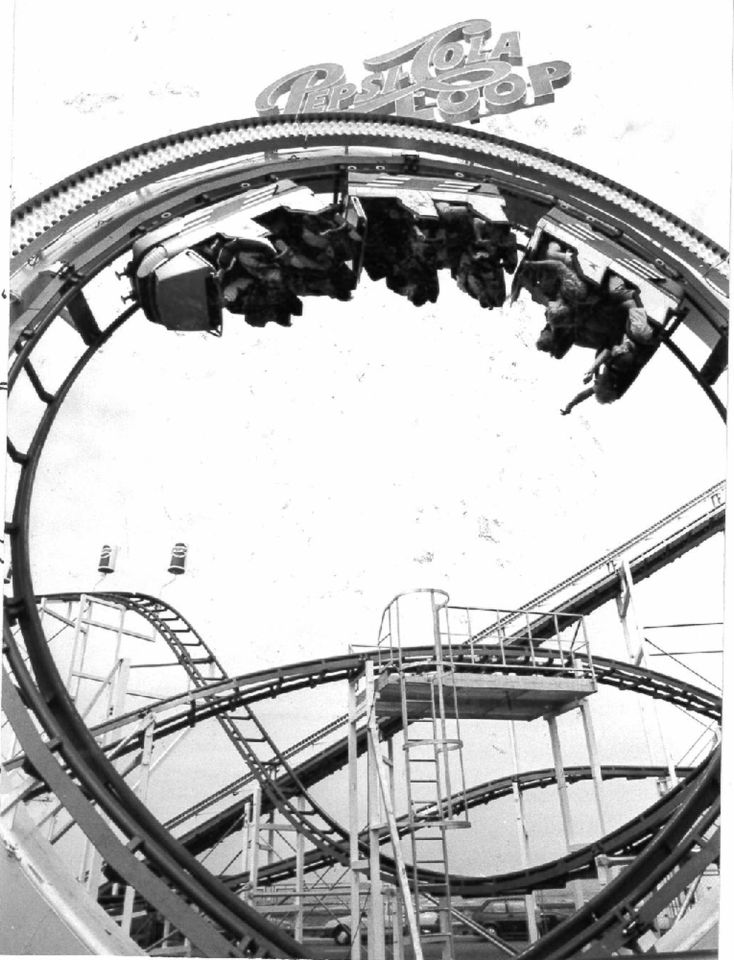 The famous Pepsi Cola Loop, one of the hair-raising rides at Rhyl fairground in the 1980s