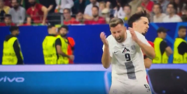 a soccer player is celebrating a goal on the field .