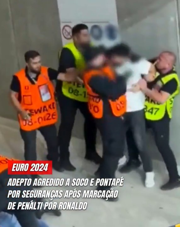 Shock footage shows a football fan being brutally punched and kicked by Euro 2024 stewards