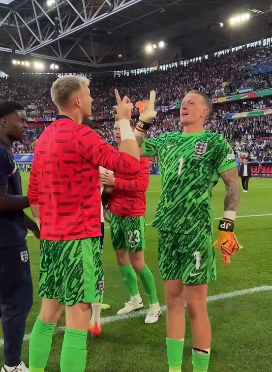 The two goalkeepers made the pose after England's victory against Switzerland in the quarter-final