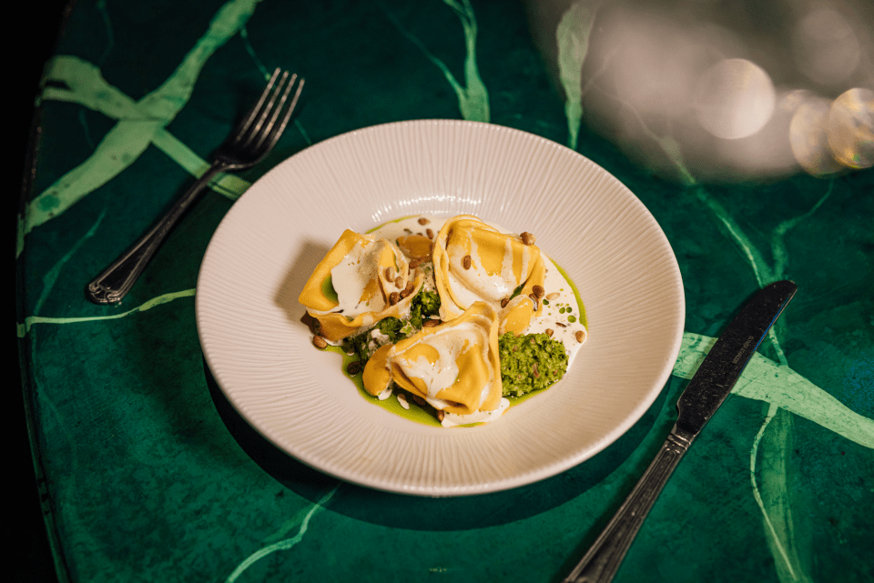 Opt for a plate of handmade fresh tortellini filled with burrata & black truffle