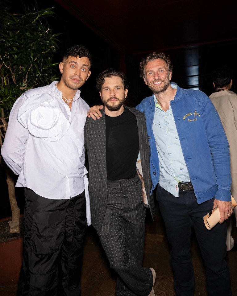 Kit Harrington, centre, hosted an after party following the opening night of his play as they waited for the reviews to roll in