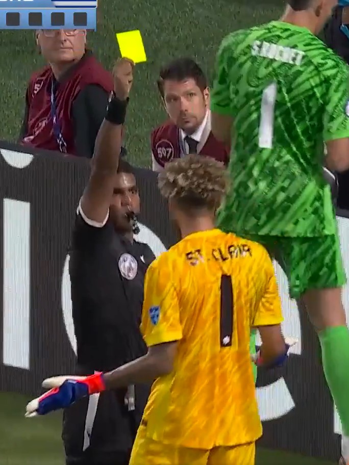 The Canada keeper was booked by referee Alexis Herrera for his antics