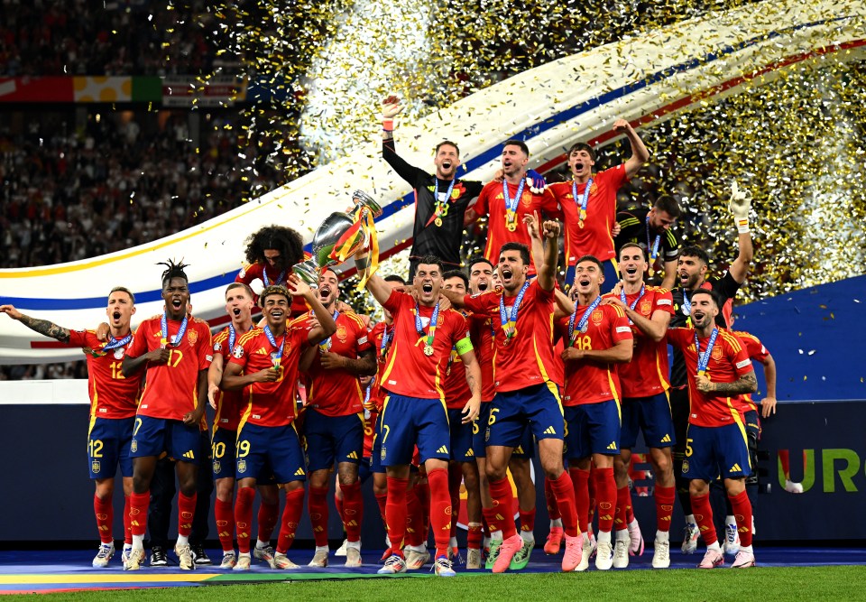 Spain lifting the Euros trophy