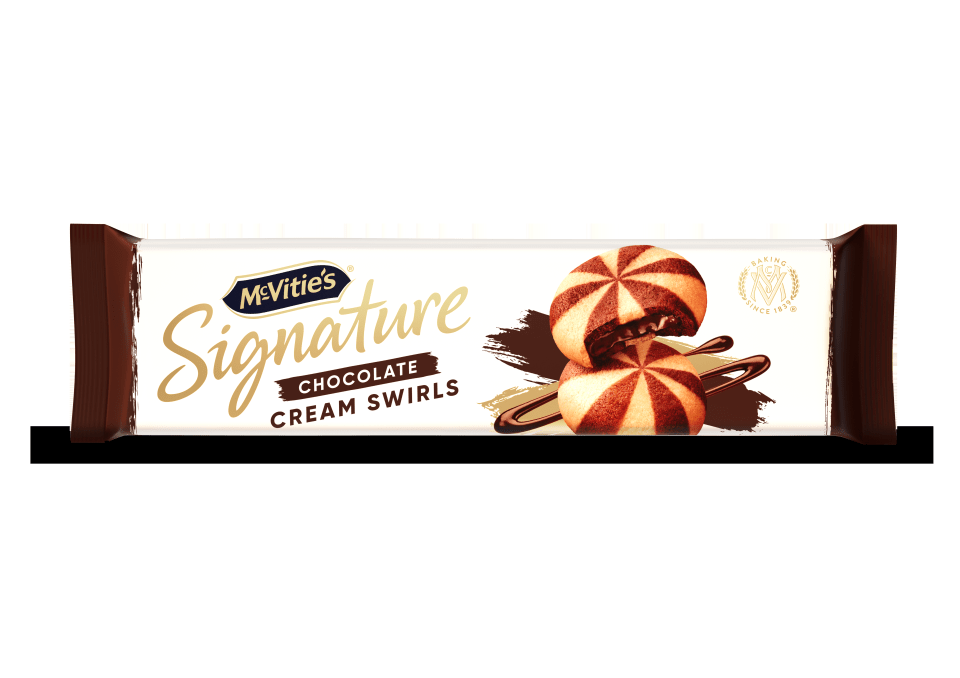 The chocolate cream swirl biscuit has a creamy centre