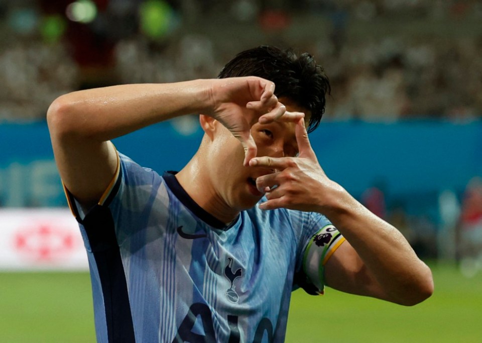 Soccer Football - Pre Season Friendly - Team K-League v Tottenham Hotspur - Seoul World Cup Stadium, Seoul, South Korea - July 31, 2024 Tottenham Hotspur's Son Heung-min celebrates scoring their third goal REUTERS/Kim Soo-Hyeon