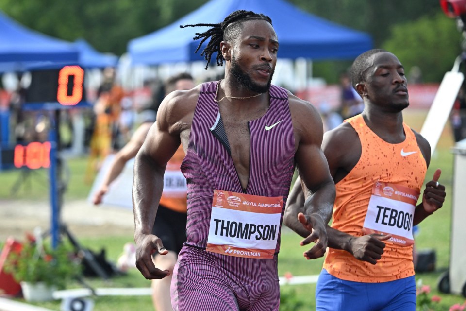 Kishane Thompson during the men's 100 metres of the Gyulai Istvan Memorial World Athletics Continental Tour Gold Meeting in Hungary in 2024