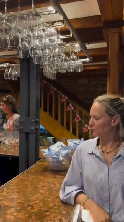 The pub was dressed in patriotic England flags and bunting as well as a full table of food and snacks