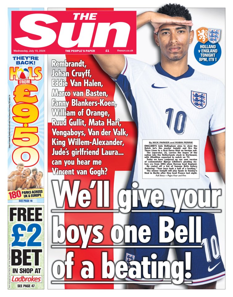 The front page of Wednesday morning's Sun