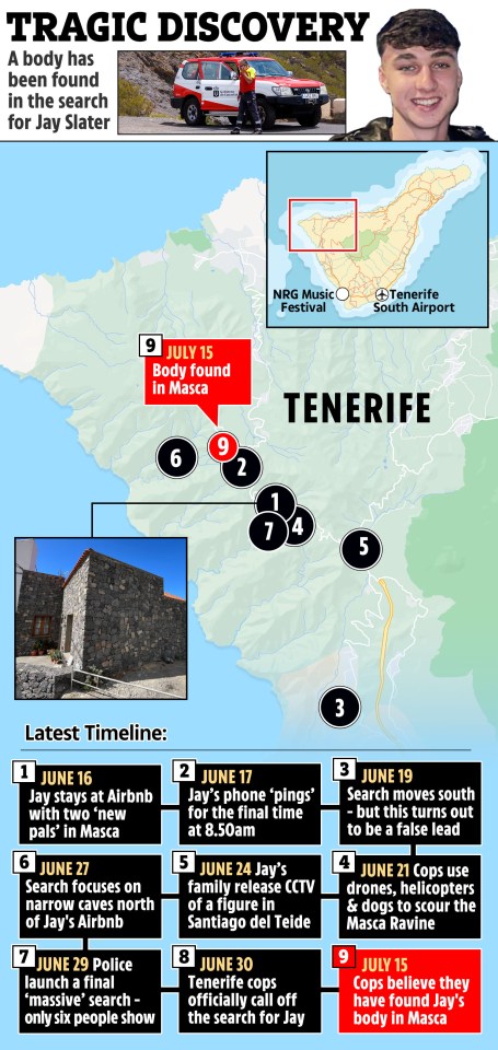 a map showing the tragic discovery of a body in tenerife