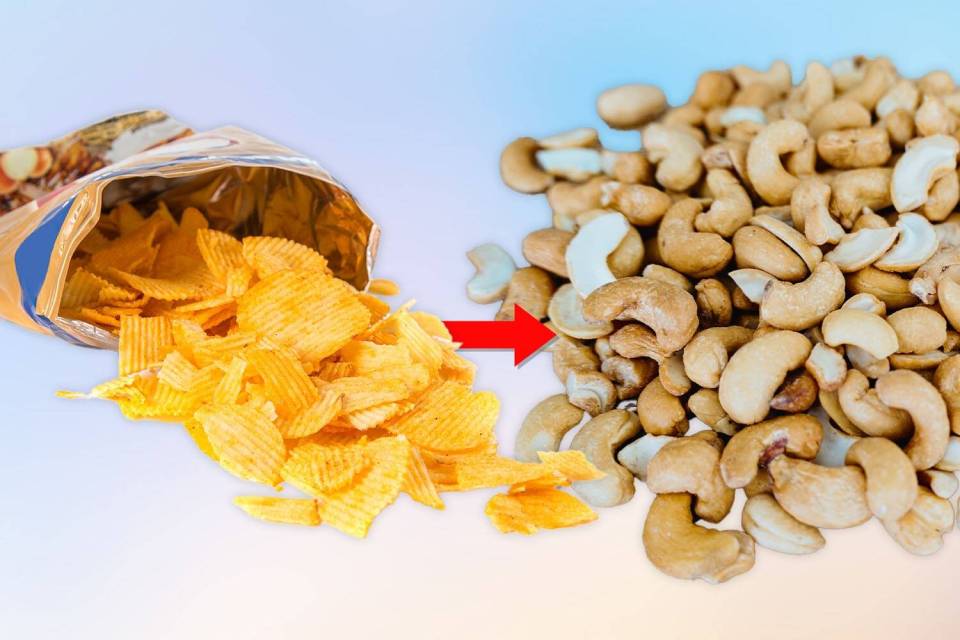 Salty foods like crisps can cause puffiness, so why not try unsalted nuts?