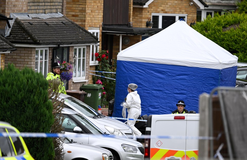 Forensic officers at the Hunts' family home in Bushey yesterday