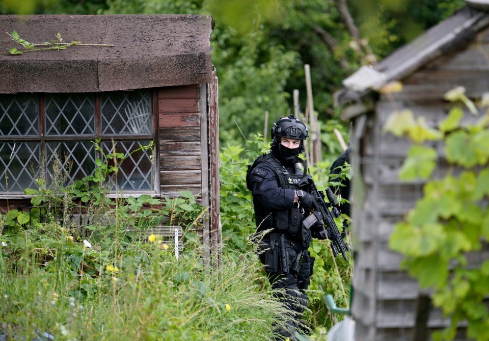 Walkers in the area were told to exit the woodland by armed and masked police