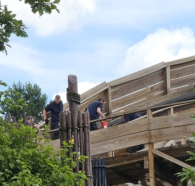 Alton Towers staff were seen inspecting the ride