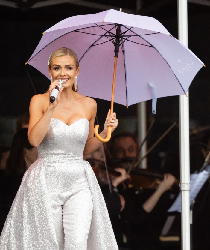 LONDON, ENGLAND - JULY 05: (EDITORIAL USE ONLY) Katherine Jenkins performs live at BST Hyde Park at Hyde Park on July 05, 2024 in London, England. (Photo by Samir Hussein/WireImage)