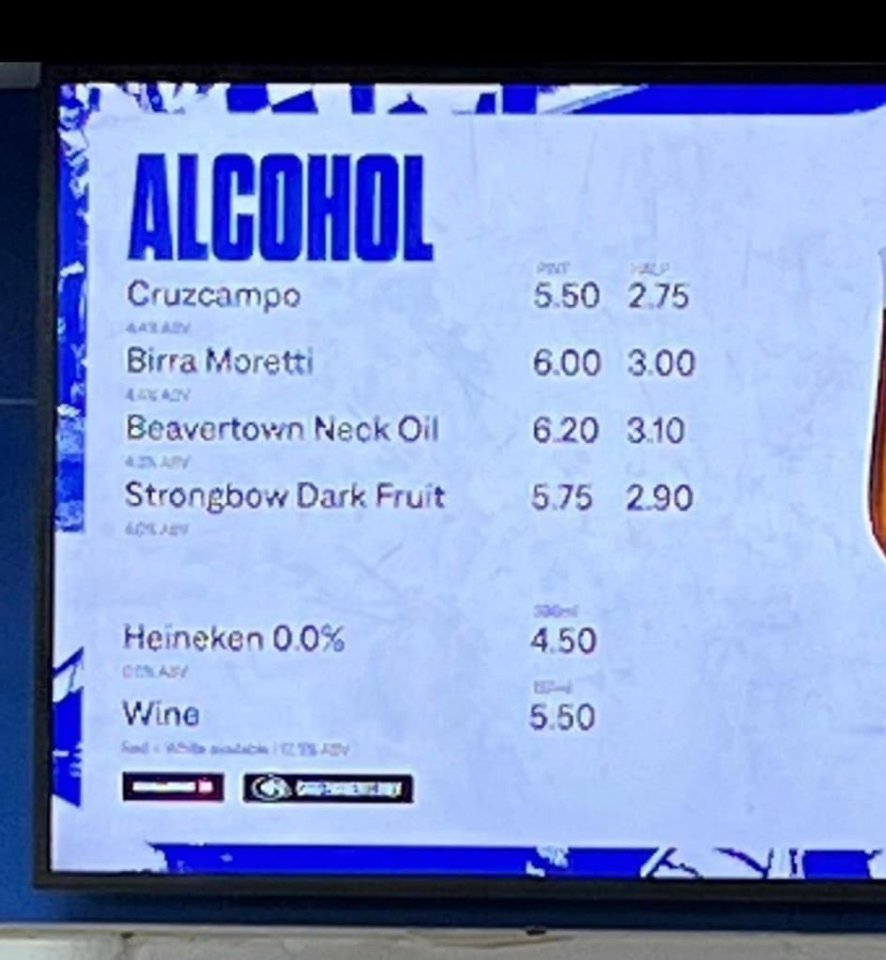 a screen displays a list of alcohol including strongbow dark fruit