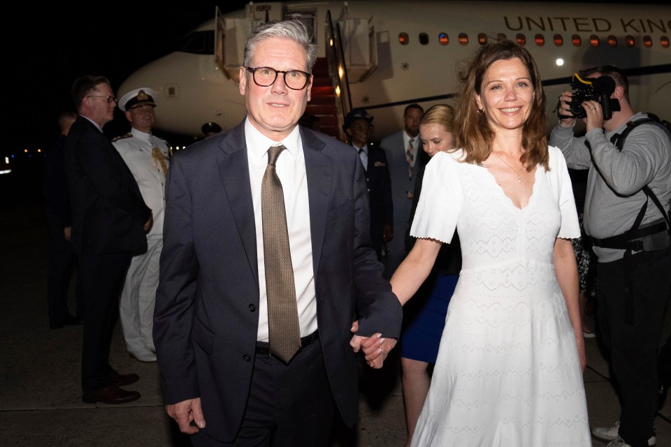 Prime Minister Sir Keir Starmer and his wife Victoria disembark from their plane at Joint Base Andrews in Washington to attend the 75th anniversary Nato summit