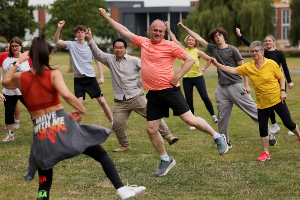 The Lib Dem leader also joined a Zumba dance class in Wokingham, Berks