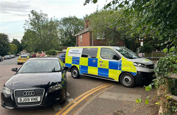 A forensic investigation van at the site in Kent