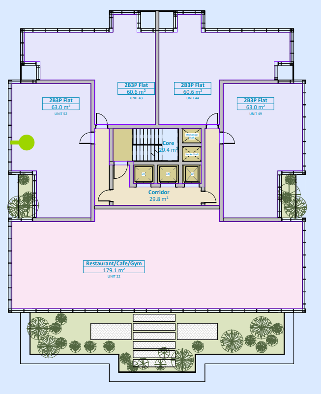 Floor plans for the penthouse at the top of the structure