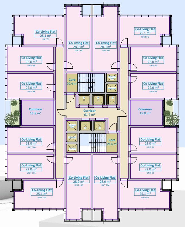 Beneath the apartments is the 'co-living' area