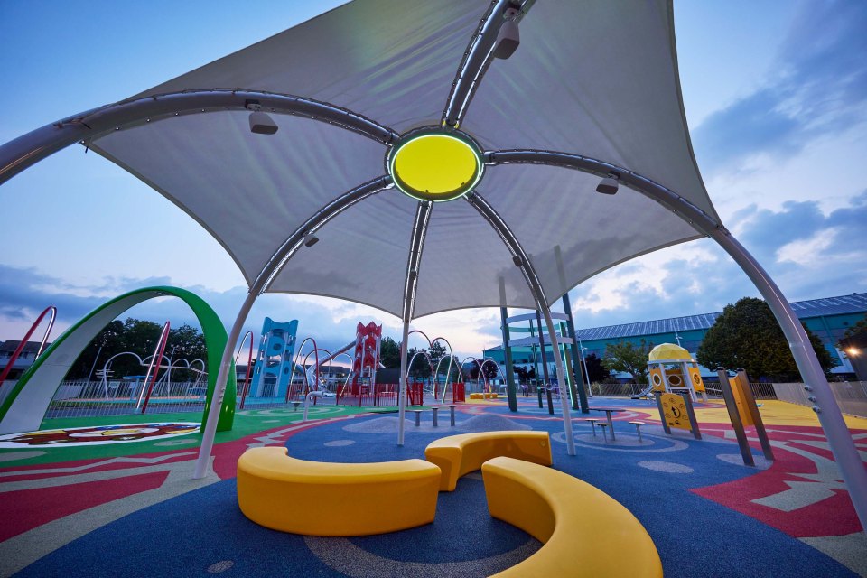 The Skypark playground has six play zones as well as the UK's longest swingline