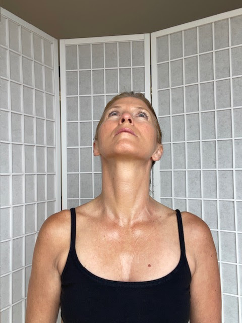 Start by doing a neck stretch, lifting your head and gently rolling from side to side