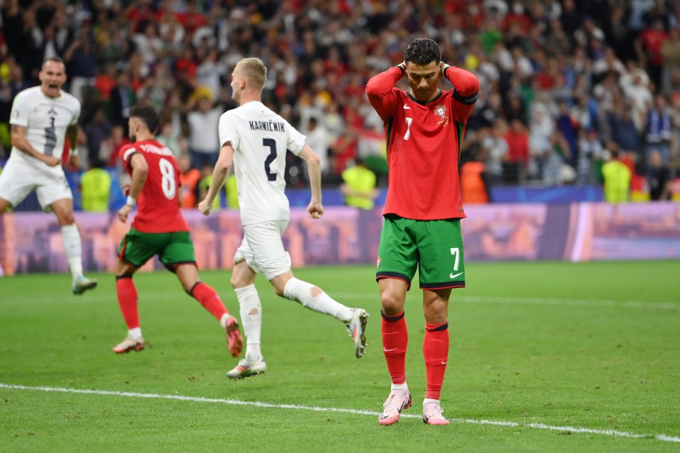 Ronaldo looked devastated as he missed his golden chance to end his goal drought