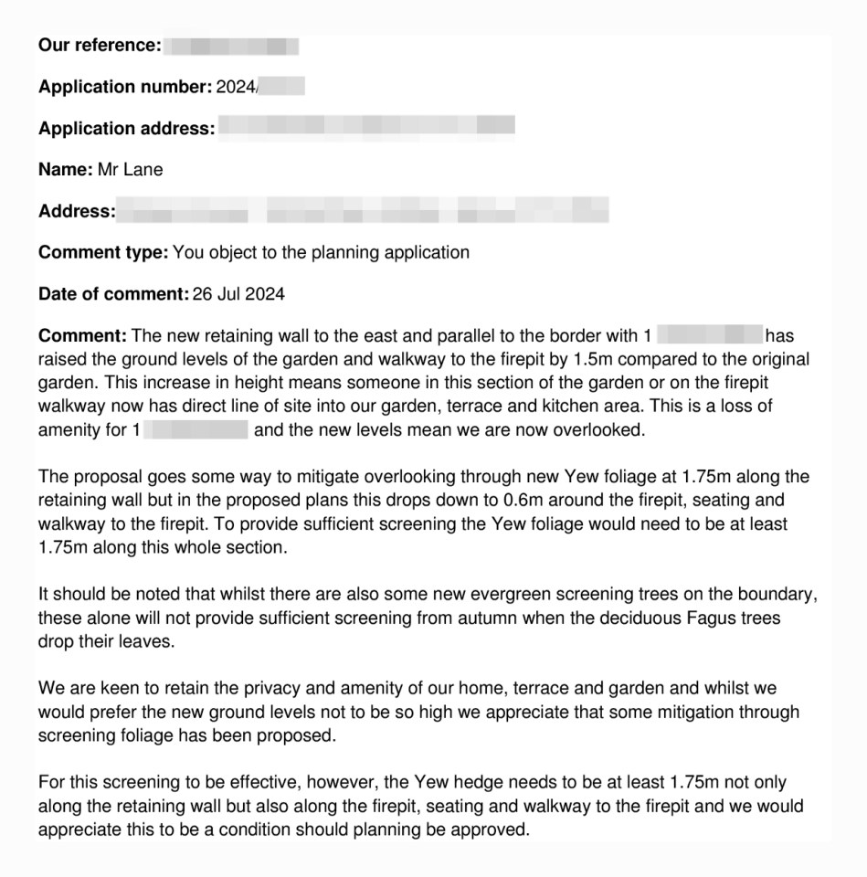 A letter was submitted to the council by a disgruntled neighbour