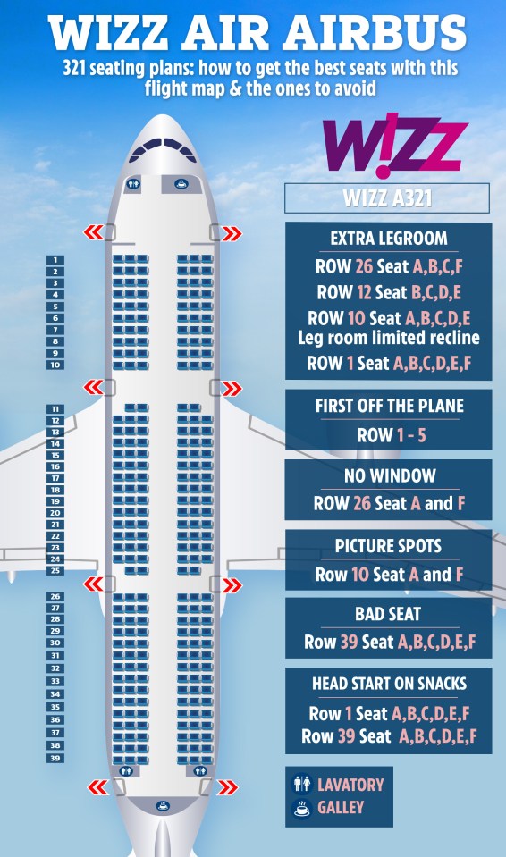 Here is a seating guide for Wizz Air Airbus 321 based on SeatGuru seating plan