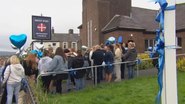 Dozens gathered outside a church in Jay's home town in Lancashire to pay their respects after his body was found