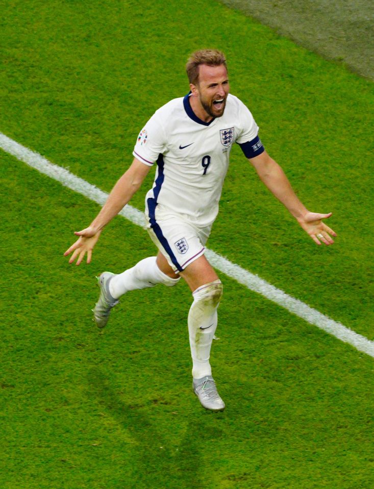 Harry Kane celebrates scoring the winning goal against Slovakia