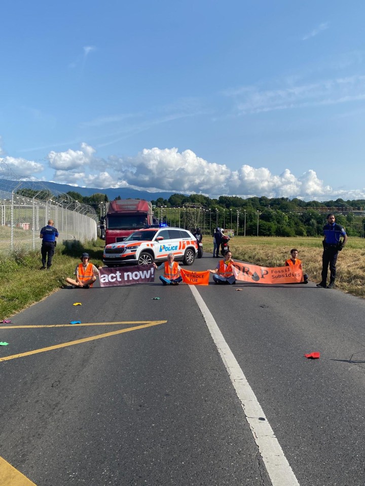 In Switzerland, 11 members of two groups blocked roads on the way to Zurich and Geneva airports