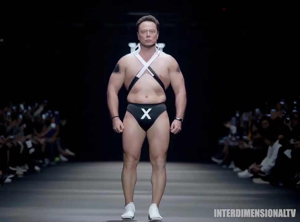 Tesla owner Elon Musk bares all in X-rated underwear and straps over his body forming the letter X