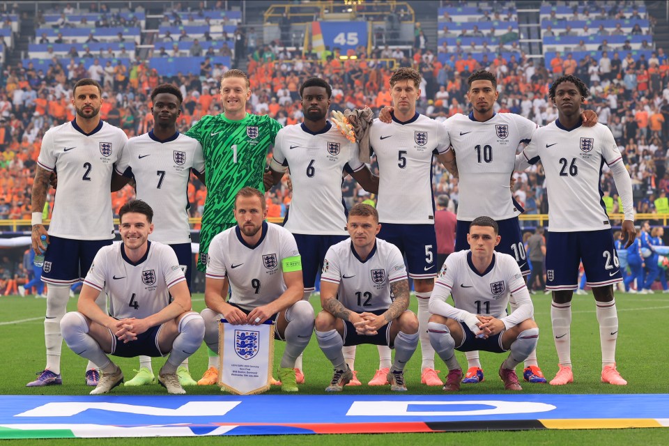 the england soccer team poses for a photo on the field