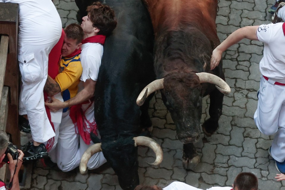 Two people fell while trying to evade the raging bulls