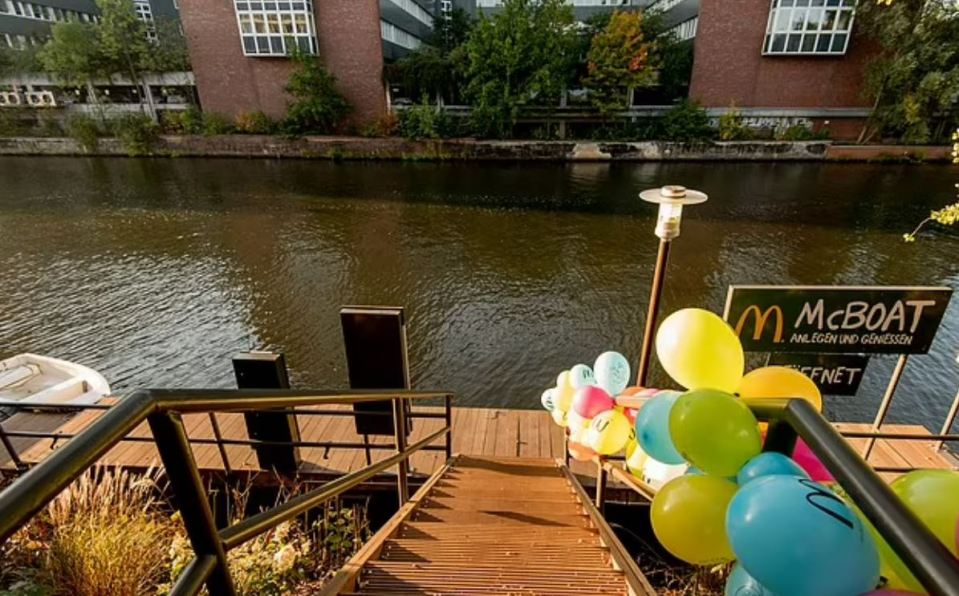 The McBoat in Hamburg allows people to order food from their kayaks