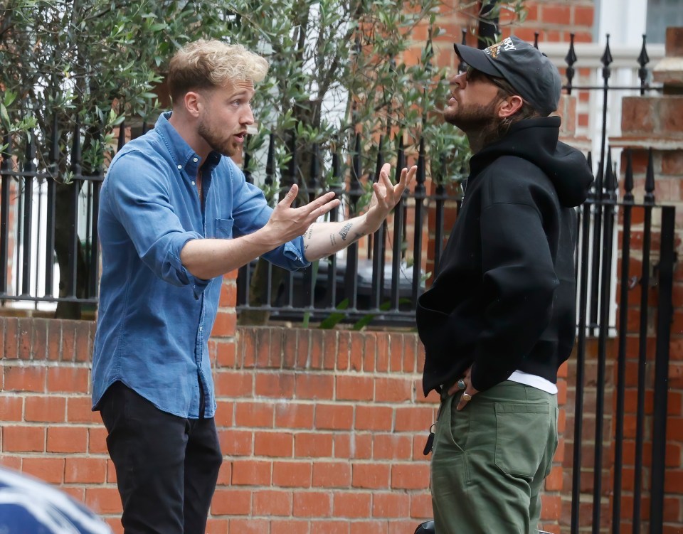 Both stars put on an animated display as they held the heated discussion outside Sam's house - but it's now been revealed it's all fake