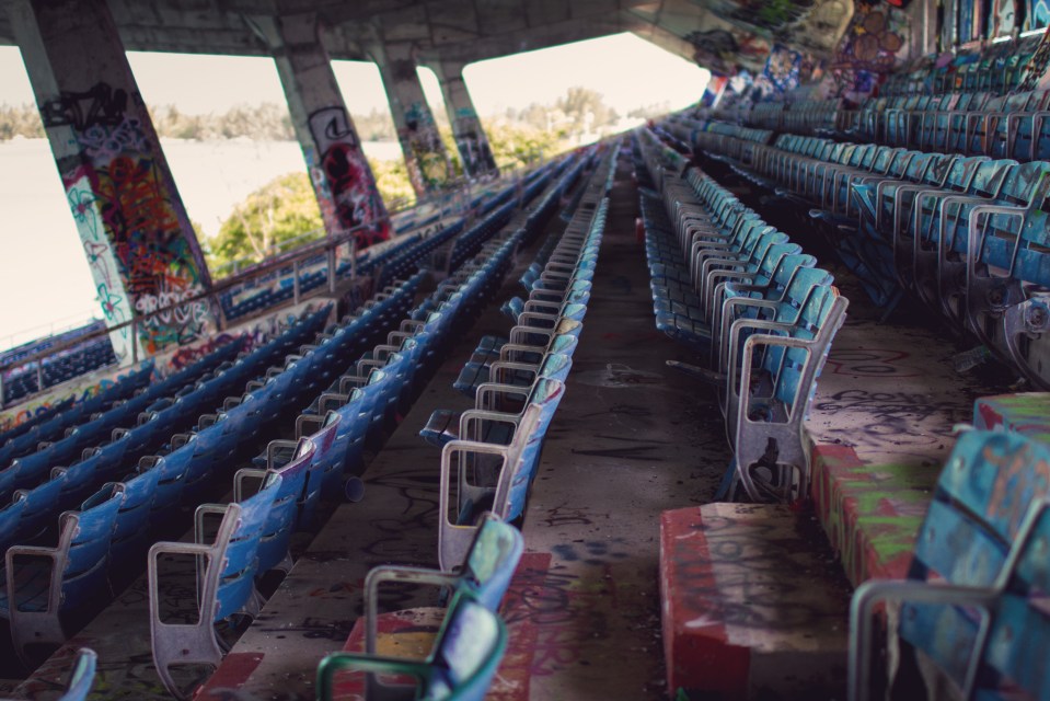 Chairs have been pulled out and left battered in the stand