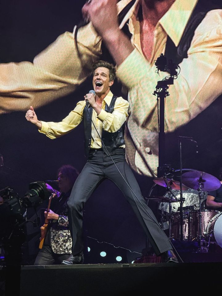 The Killers performing on the final night of six sold-out shows at London’s O2, pictured Brandon Flowers