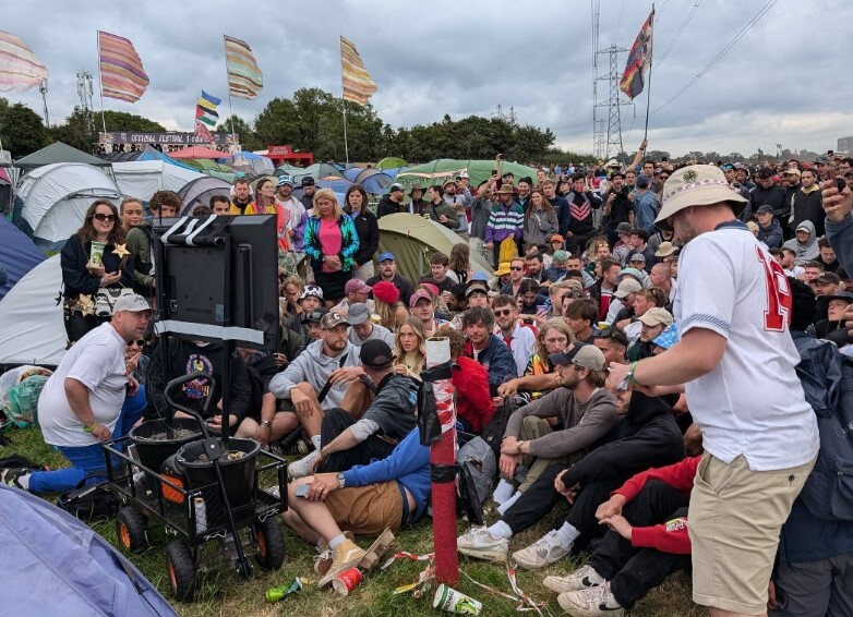 The pop star set up two TV screens to watch the England match at Glastonbury