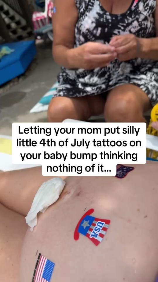 Katie’s mum covered her baby bump with fake tattoos as they marked the 4th July