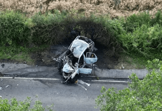 Pictures showed the family's car after the horror