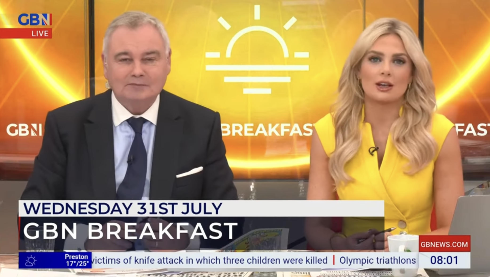 Eamonn Holmes was left red-faced during a 'naked swimming' chat live on TV