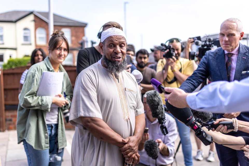 Imam Sheik Ibrahim Hussein speaks to media outside Southport Islamic Centre Mosque