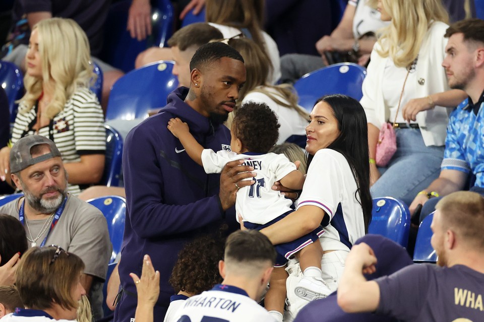 Ivan Toney with his girlfriend Katie and his children after England won the Round of 16 during the Euro 2024