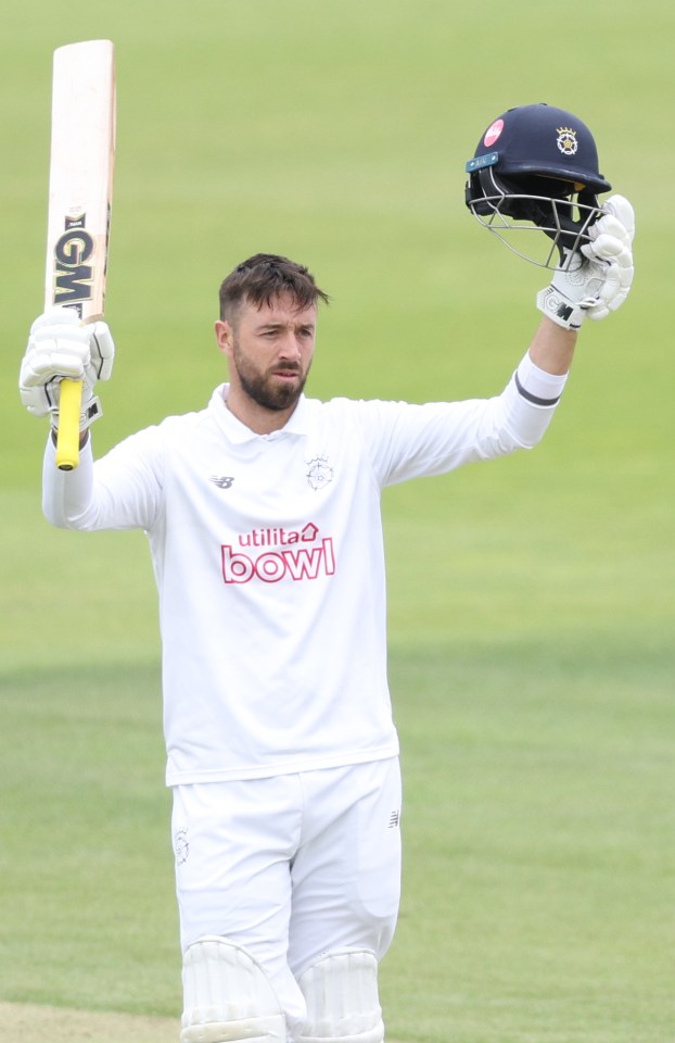 James Vince of Hampshire acknowledges the crowd upon reaching his double century during the Vitality County Championship match between Hampshire and Kent in July