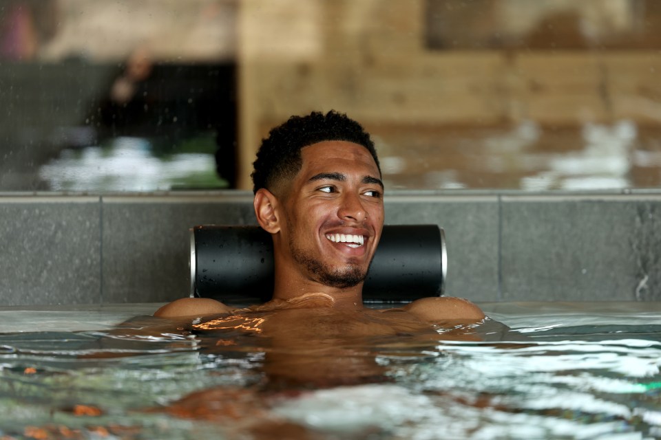 Jude Bellingham also enjoyed a plunge in the pool at the England base camp