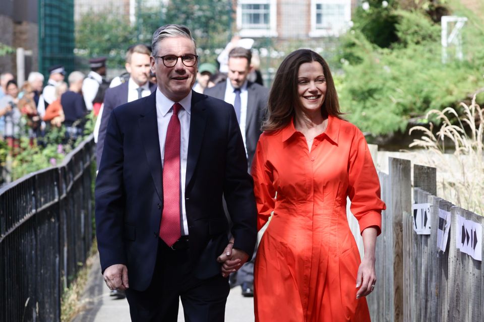 Starmer and wife Victoria Starmer arrive at their local polling station