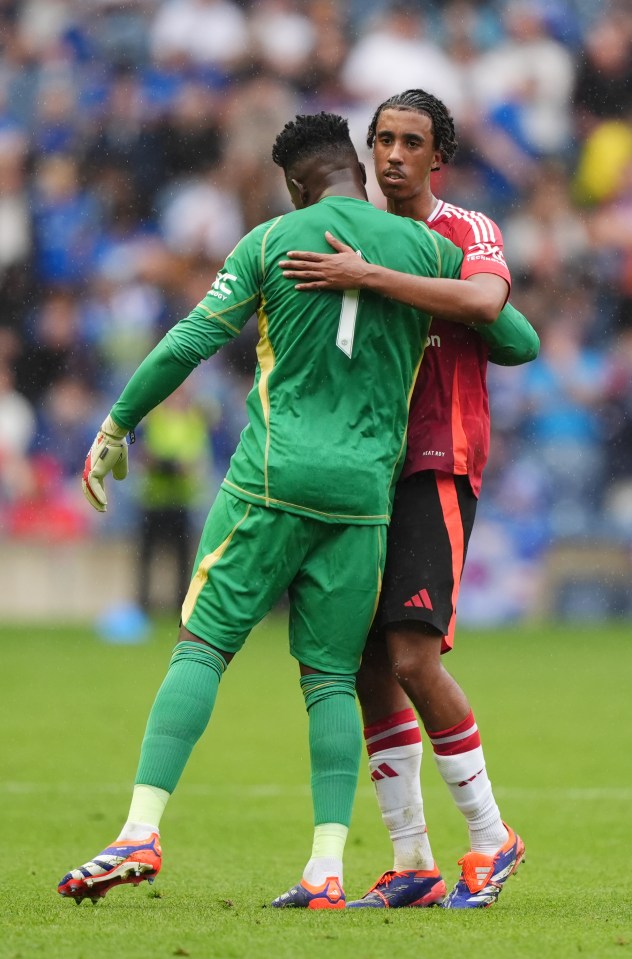 Yoro was congratulated by Andre Onana after the game